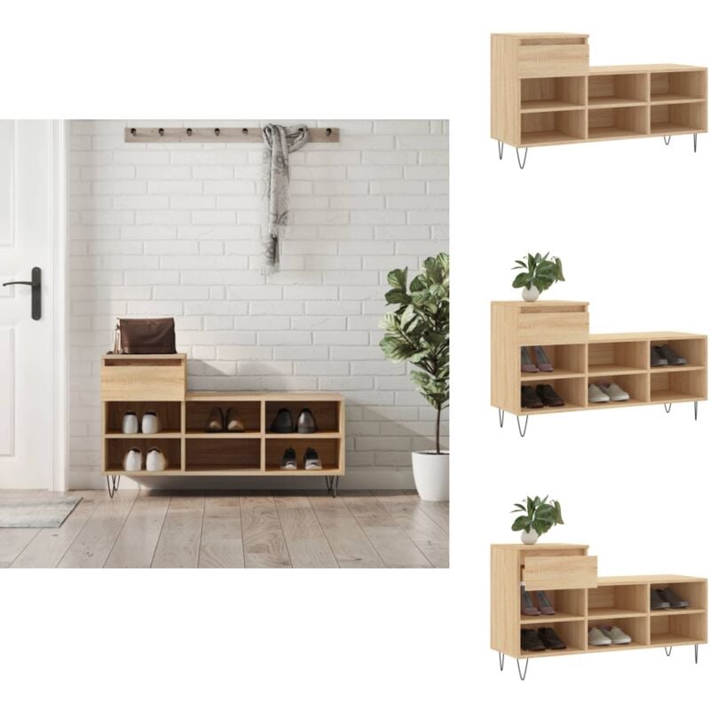 Armoire à chaussures Chêne sonoma 102x36x60cm Bois d'ingénierie - Armoire À Chaussures - Rangements Chaussures - Meuble Chaussure - Rangement Maison