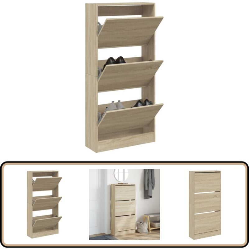 Vidaxl - Armoire à chaussures chêne sonoma 60x21x125,5cm bois ingénierie - Meuble Chaussure - Rangements Chaussures - Armoire à Chaussures - Meuble