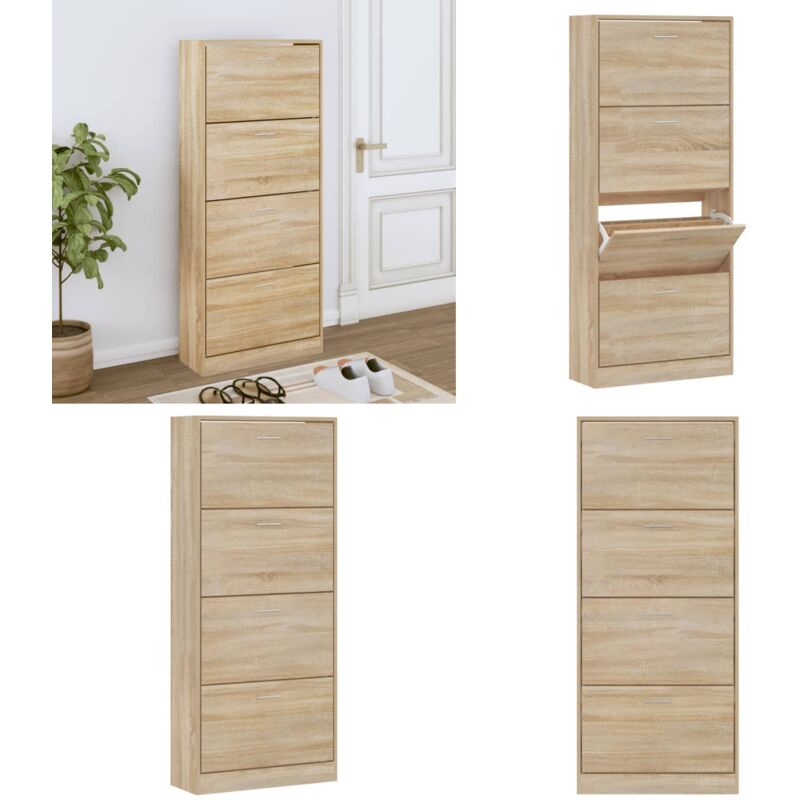 Armoire à chaussures Chêne sonoma 63x24x147cm Bois d'ingénierie - Meuble Range Chaussure - Armoire Chaussure - Rangement Chaussure - Étagère