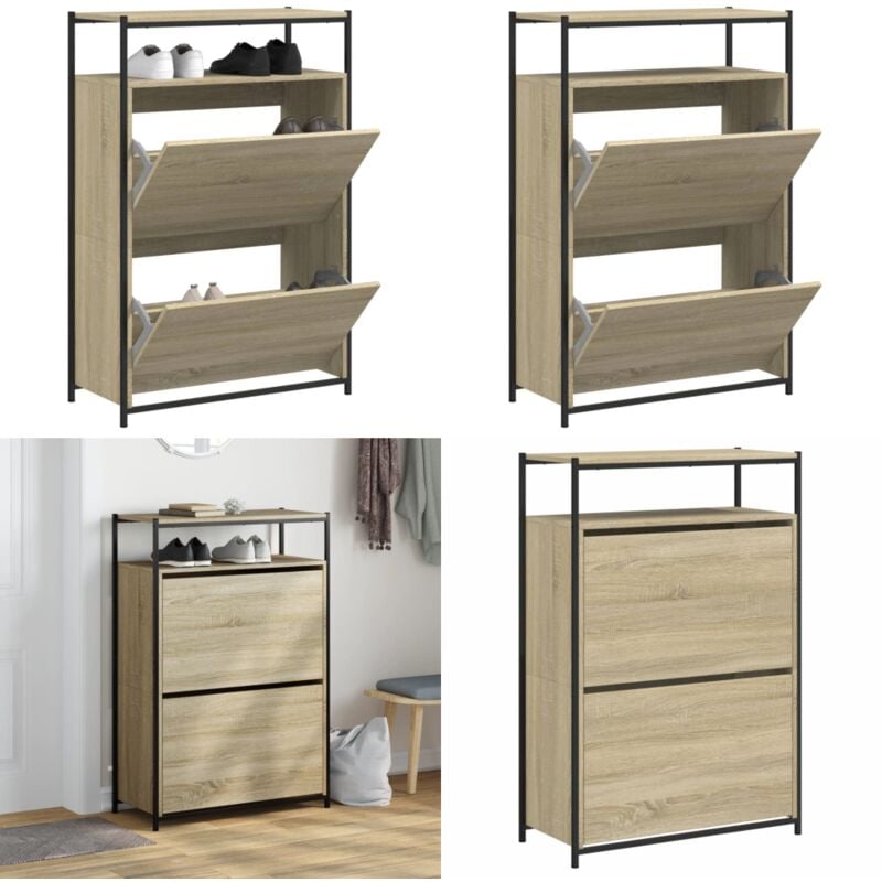 Armoire à chaussures chêne sonoma 75x34x112cm bois d'ingénierie - Meuble Chaussure - Rangements Chaussures - Armoire Chaussure - Meuble Entrée