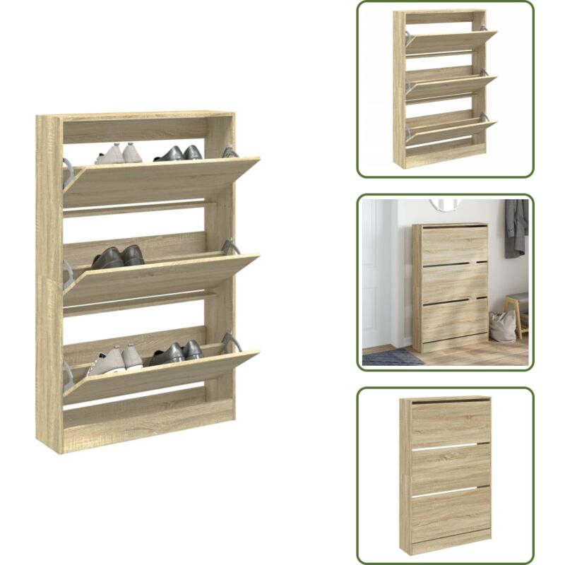 Armoire à chaussures chêne sonoma 80x21x125,5cm bois ingénierie - Meuble Chaussure - Rangements Chaussures - Armoire Chaussure - Meuble Entrée