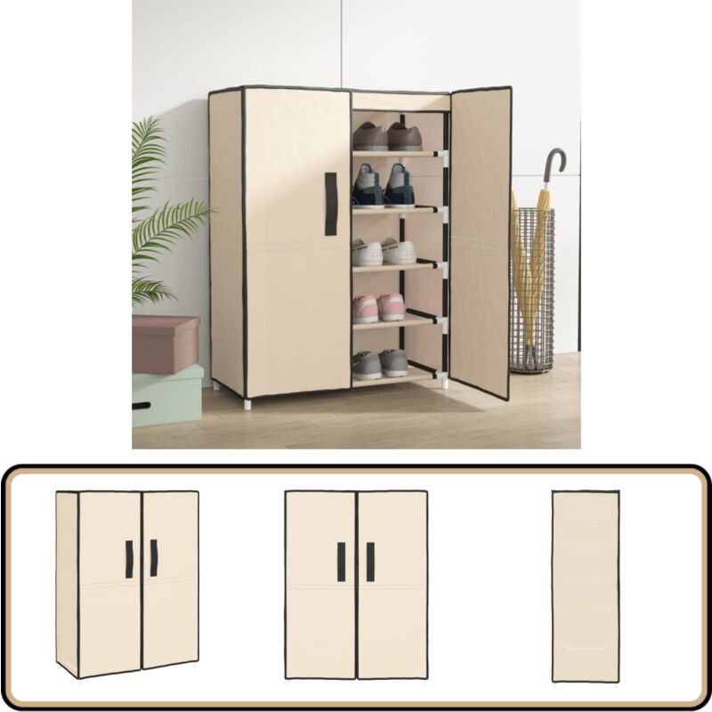 Armoire à chaussures Crème 60x28x90 cm Tissu - Meuble Range Chaussure - Armoire Chaussure - Rangement Chaussure - Étagère Chaussure - Meuble Entrée