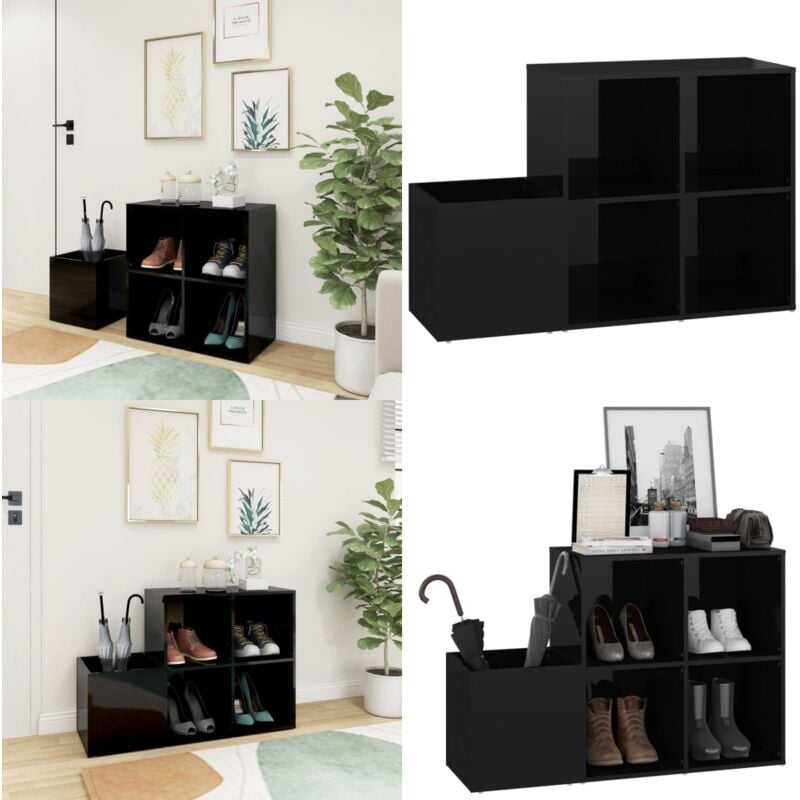 Armoire à chaussures d'entrée noir brillant bois ingénierie - Armoire à Chaussures - Rangement Chaussures - Entrée - Organisateur Chaussures