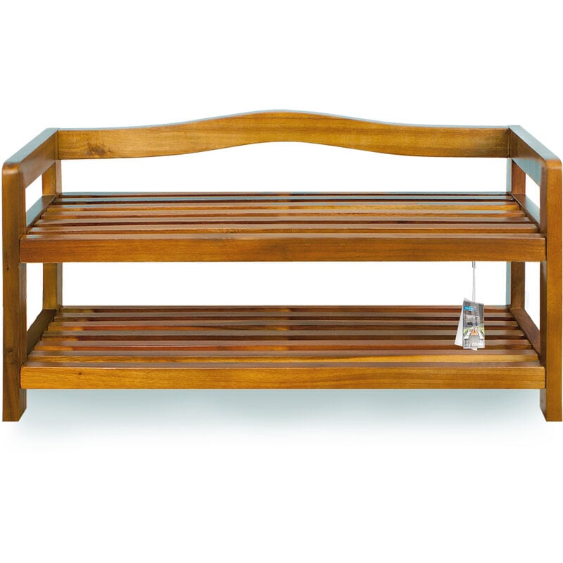 Meuble à chaussures en bois d'acacia Étagère à chaussures multi-usage Range-chaussures 2 Etagères