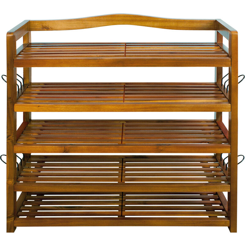 Meuble à chaussures en bois d'acacia Étagère à chaussures multi-usage Range-chaussures 5 Etagères extra larges