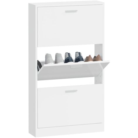 Armoire à chaussures en bois Puerto L59xH108xP17 – 3 portes rabattables-Blanc brillant