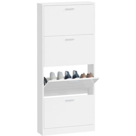 Armoire à chaussures en bois Puerto L59xH150xP17 – 4 portes rabattables-Blanc brillant