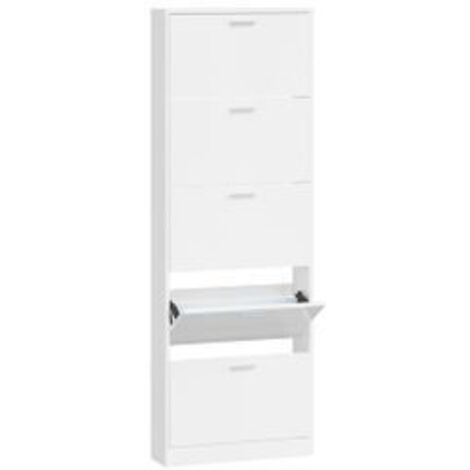 Armoire à chaussures en bois Puerto L59xH169xP17 – 5 portes rabattables-Blanc brillant
