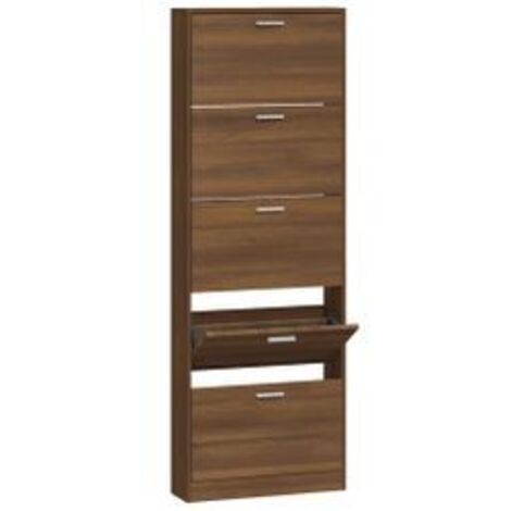 Armoire à chaussures en bois Puerto L59xH169xP17 – 5 portes rabattables-Noyer