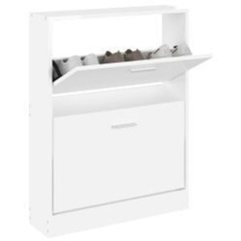 Armoire à chaussures en bois Puerto L59xH81xP17 – 2 portes rabattables-Blanc brillant