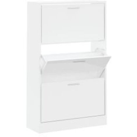 Armoire à chaussures en bois Puerto L63xH103xP24 – 3 portes rabattables-Blanc brillant