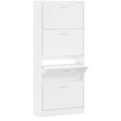Armoire à chaussures en bois Puerto L63xH147xP24 – 4 portes rabattables-Blanc brillant