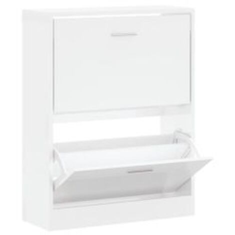 Armoire à chaussures en bois Puerto L63xH81xP24 – 2 portes rabattables-Blanc brillant