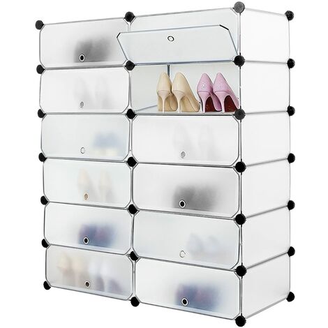 Armoire à Chaussures en Plastique Étagère à Chaussures12 Cubes Meuble de Rangement, Noir, - Meerveil