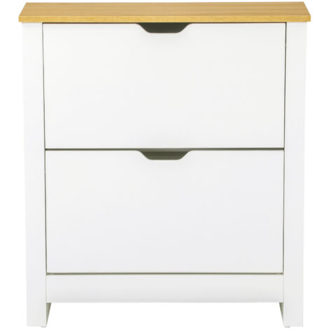 Armoire à chaussures étroite 12 paires HOMCOM, meuble blanc chêne avec 2 tiroirs rabattables et étagères ajustables, moderne, pour entrée couloir, 72x26x80 cm