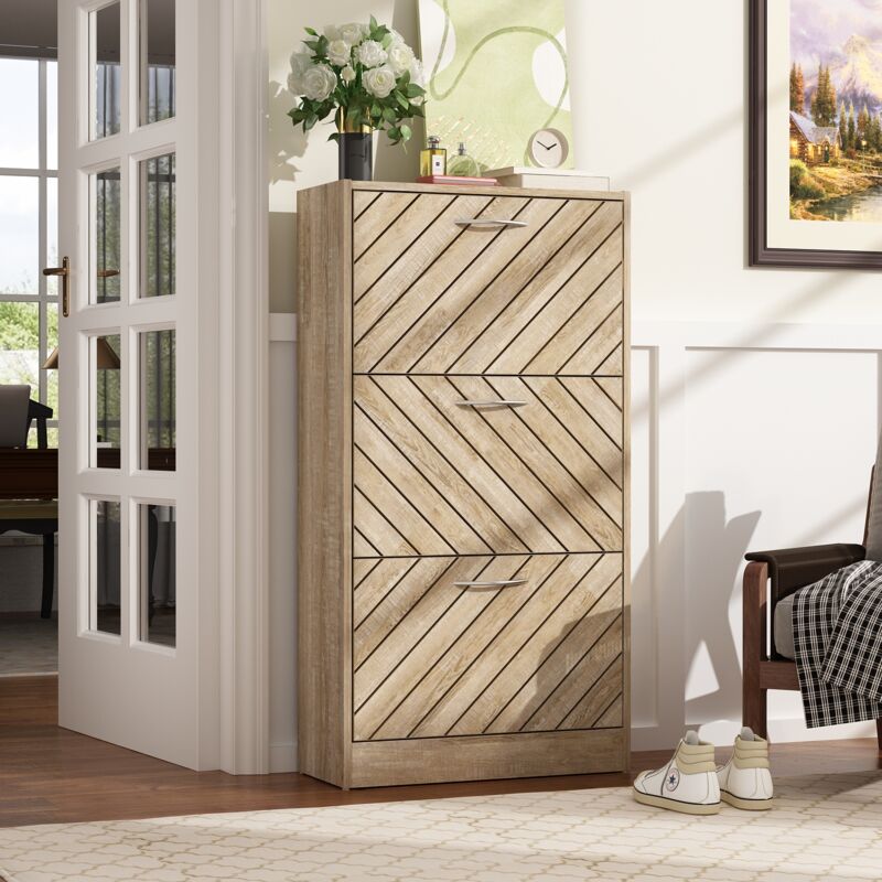 Armoire à chaussures étroite,Meuble à chaussures,commode à chaussures avec 3 compartiments pour Entrée Chambre à coucher Salon (Marron)