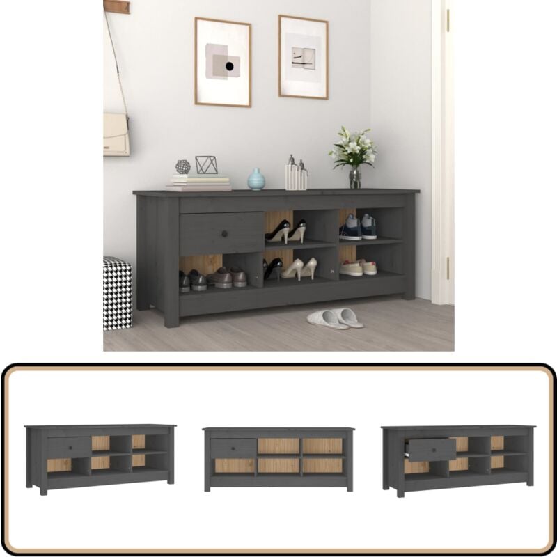 Vidaxl - Armoire à chaussures Gris 110x38x45,5 cm Bois de pin massif - Armoire à Chaussures - Meuble Chaussure - Rangement Chaussures - Étagère