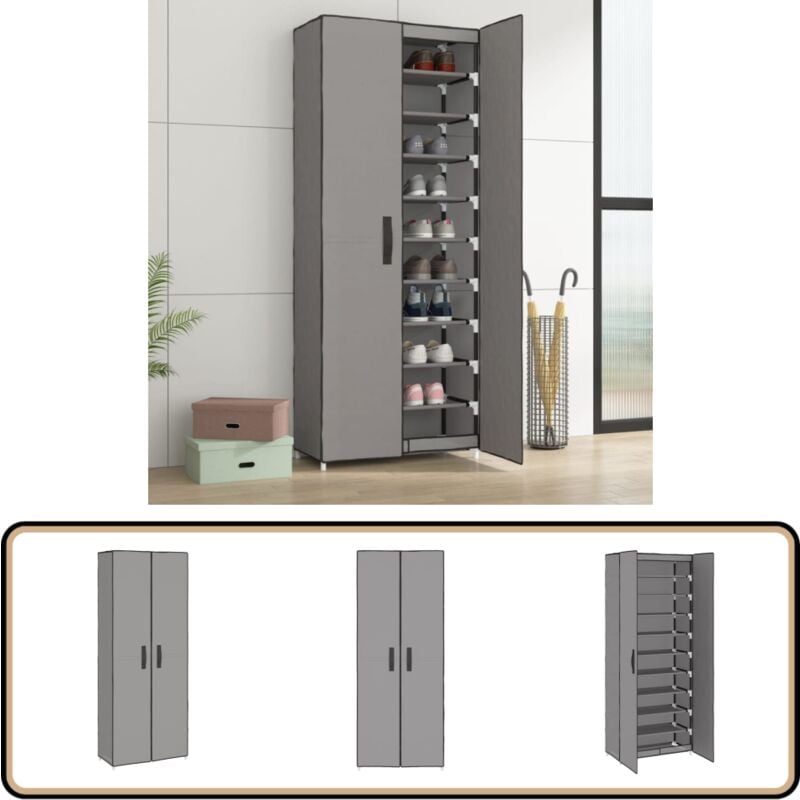 Armoire à chaussures Gris 60x30x166 cm Tissu - Armoire à Chaussures - Meuble Chaussure - Rangement Chaussures - Étagère Chaussures - Organiseur