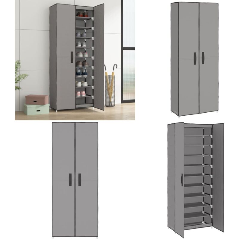 Vidaxl - Armoire à chaussures Gris 60x30x166 cm Tissu - Armoire à Chaussures - Meuble Chaussure - Rangement Chaussures - Étagère Chaussures