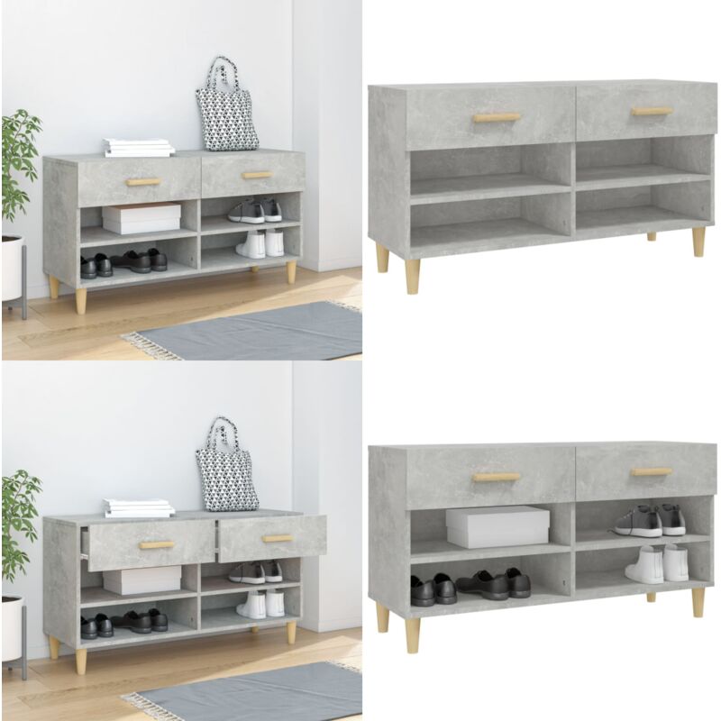Vidaxl - Armoire à chaussures Gris béton 102x35x55 cm Bois d'ingénierie - Armoire à Chaussures - Meuble Chaussure - Rangement Chaussures - Étagère