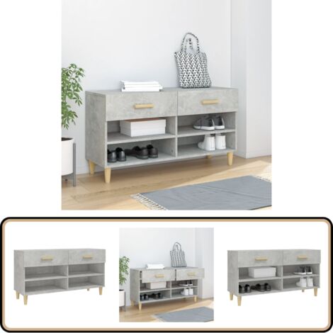 Armoire à chaussures Gris béton 102x35x55 cm Bois d'ingénierie - Armoire À Chaussures - Meuble Chaussure - Rangement Chaussures - Étagère Chaussures - Placard Chaussures