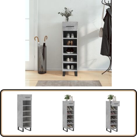 Armoire à chaussures gris béton 30x35x105 cm bois d'ingénierie - Armoire À Chaussures - Meuble Rangement - Rangement Chaussures - Mobilier Entrée - Décoration Intérieure