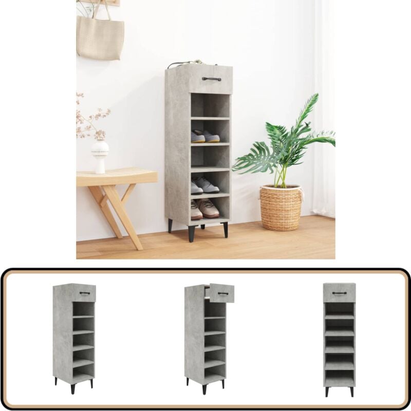 Armoire à chaussures Gris béton 30x35x105 cm Bois d'ingénierie - Meuble Range Chaussure - Armoire Chaussure - Rangement Chaussures - Organisateur