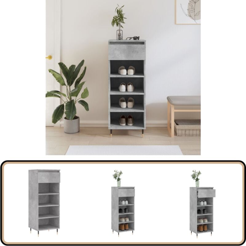 Armoire à chaussures Gris béton 40x36x105 cm Bois d'ingénierie - Meuble Chaussure - Rangements Chaussures - Armoire à Chaussures - Rangement Maison
