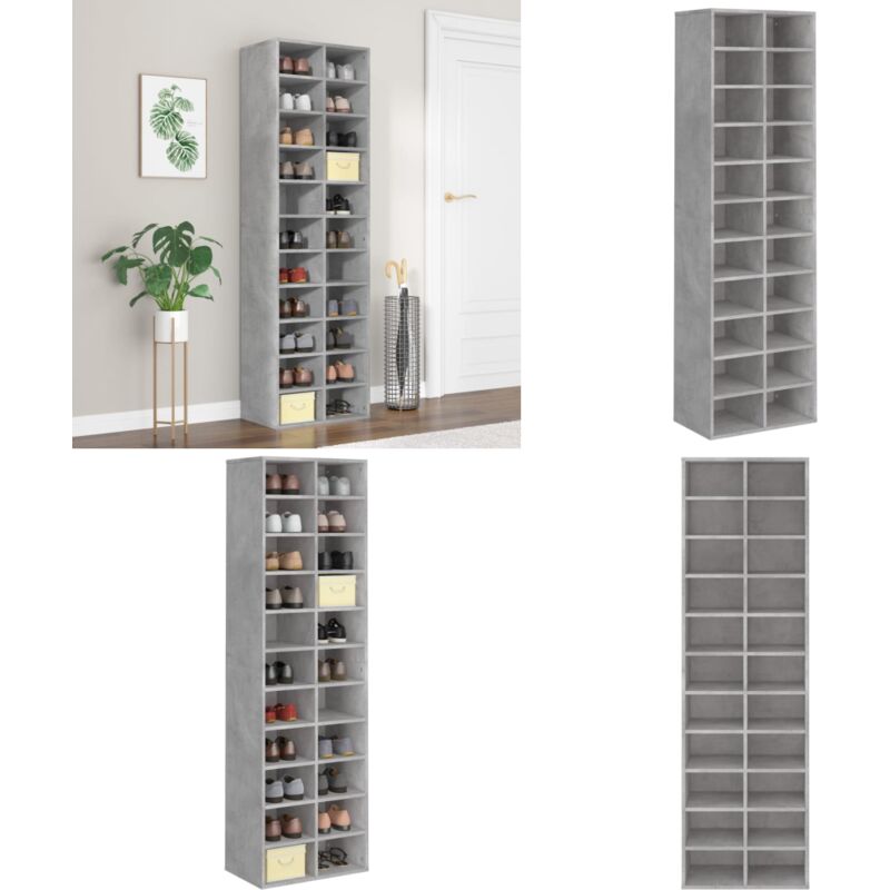 Armoire à chaussures gris béton 54x34x183 cm bois d'ingénierie - Etagere Chaussure - Meuble Chaussure - Range Chaussures - Rangement Chaussures