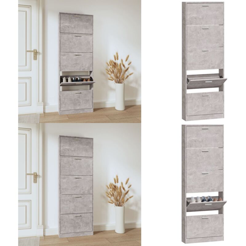 Vidaxl - Armoire à chaussures Gris béton 59x17x169 cm Bois d'ingénierie - Meuble Rangement Chaussures - Armoire Chaussure - Rangements Intérieur