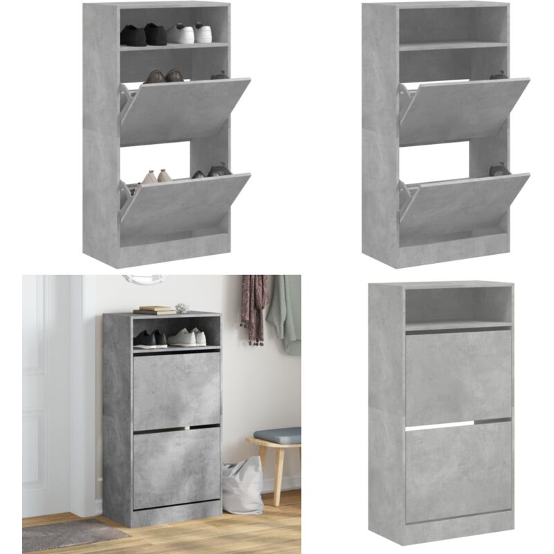 Armoire à chaussures gris béton 60x34x116 cm bois d'ingénierie - Meuble Chaussure - Range Chaussures - Armoire Chaussures - Rangement Entrée - Meuble