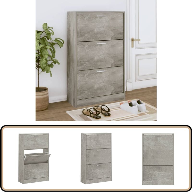 Armoire à chaussures Gris béton 63x24x103 cm Bois d'ingénierie - Meuble Range Chaussures - Armoire Chaussure - Rangement Chaussures - Placard