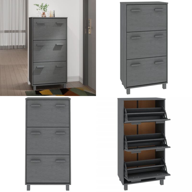 Vidaxl - Armoire à chaussures hamar Gris foncé 59,5x35x117 cm Pin massif - Armoire à Chaussures - Meuble Chaussure - Rangements Chaussures