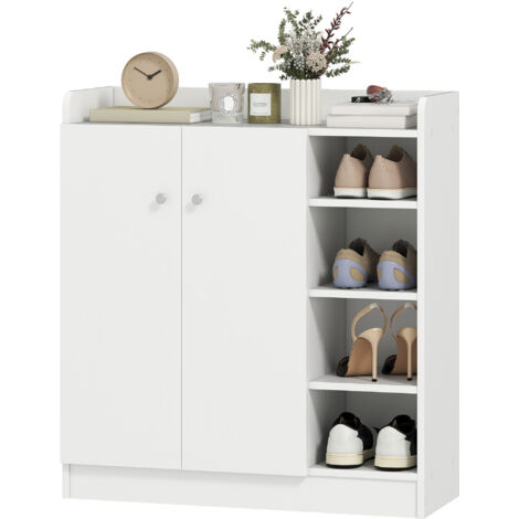 Armoire à chaussures HOMCOM 12 paires, 4 compartiments ouverts, placard double porte, étagère réglable, 83x30x90 cm, blanc