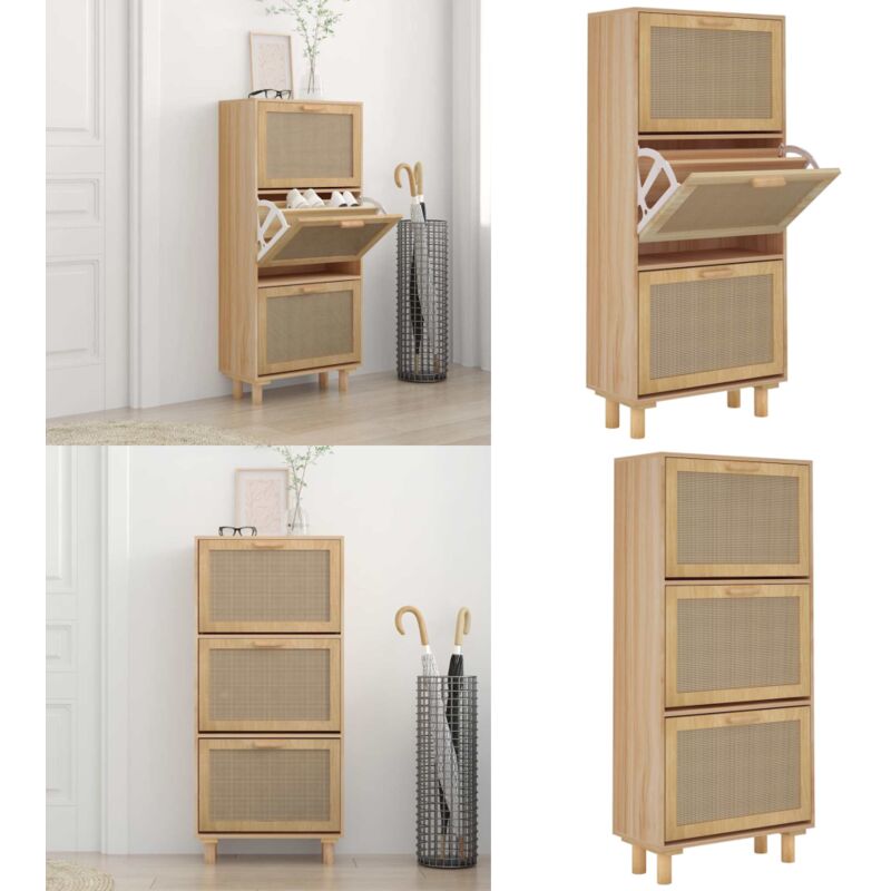 Armoire à chaussures Marron 52x25x115cm Bois d'ingénierie/rotin - Meuble Rangement Chaussures - Armoire Chaussure - Rangements Intérieur - Rangement