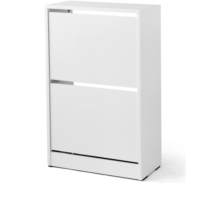 Pegane - Armoire à chaussures, meuble à chaussures avec 2 portes abattantes coloris blanc - longueur 51 x profondeur 26 x hauteur 84 cm