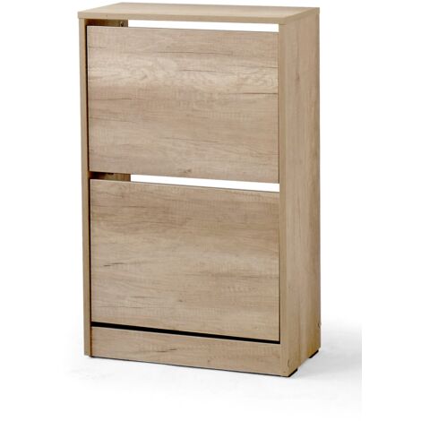 Armoire à chaussures, meuble à chaussures avec 2 portes abattantes coloris chêne cambrian - longueur 51 x profondeur 26 x hauteur 84 cm