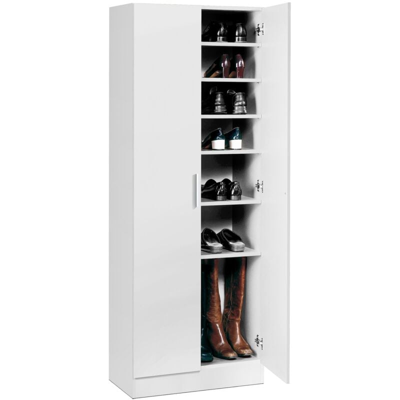 Armoire à chaussures, meuble à chaussures avec 2 portes coloris blanc - longueur 60 x profondeur 35 x hauteur 170 cm