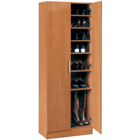 Armoire à chaussures, meuble à chaussures avec 2 portes coloris cerisier - longueur 60 x profondeur 35 x hauteur 170 cm