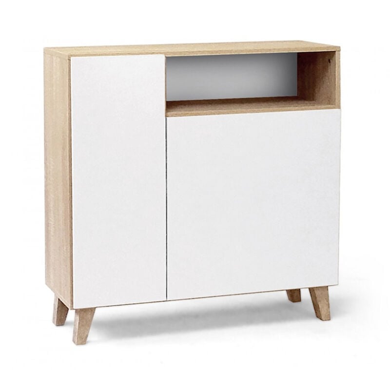 Pegane - Armoire à chaussures, meuble à chaussures avec 2 portes coloris chêne cambrian, blanc - longueur 90 x profondeur 29 x hauteur 90 cm