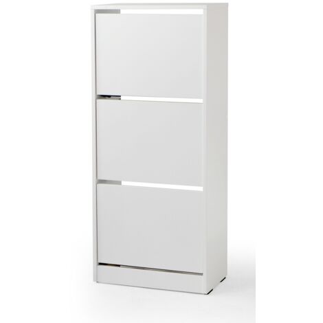 Armoire à chaussures, meuble à chaussures avec 3 portes abattantes coloris blanc  - longueur 51 x profondeur 26 x hauteur 119 cm