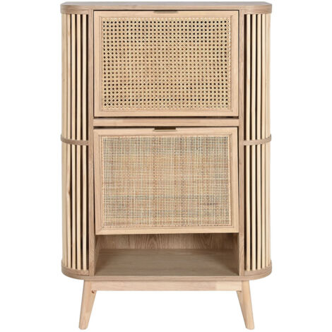 Armoire à chaussures, meuble à chaussures en bois de rotin coloris naturel - longueur 70 x profondeur 29 x Hauteur 115 cm