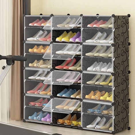 Armoire à Chaussures Meuble à Chaussures Etagère avec 12 Portes Plastique Facile à Monter, Etagère de Rangement Pratique
