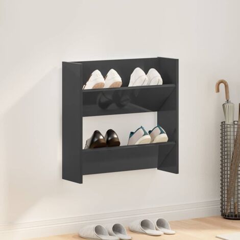 Armoire à chaussures  Meuble à chaussures  Étagère de rangement murale Gris brillant 60x18x60 cm Aggloméré RTJEX932686
