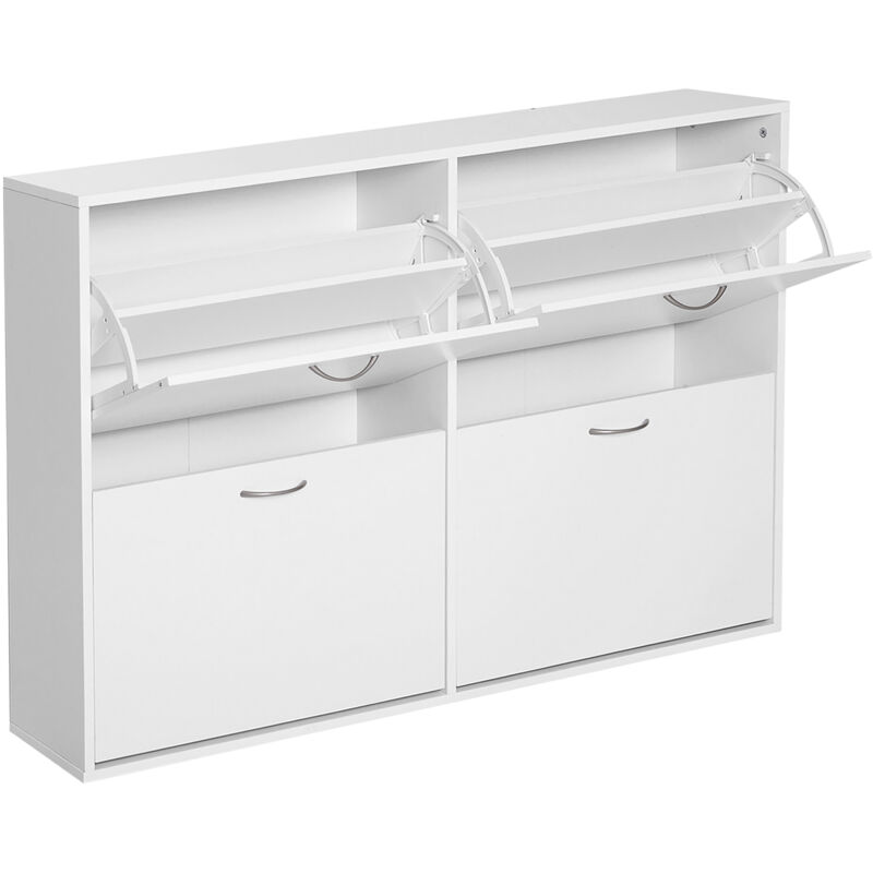 Homcom - Armoire à chaussures meuble à chaussures grande taille dim. 120L x 24l x 81H cm 4 portes abattantes double niveau panneaux particules blanc