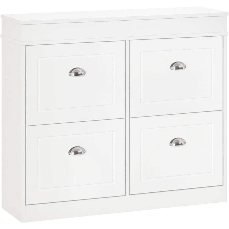 Homcom - Armoire à chaussures meuble à chaussures rangement pour 32 paires dim. 98L x 24l x 83H cm 4 portes abattantes double niveau mdf blanc