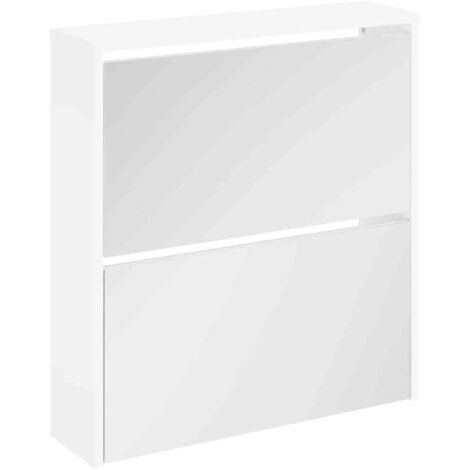 Armoire à Chaussures, Meuble Étagère de Rangement, 2 étages avec miroir 63 x 17 x 67 cm Blanc OIB1127E