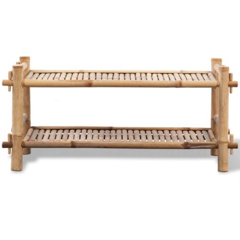 Armoire à Chaussures, Meuble Étagère de Rangement, 2 niveaux Bambou OIB9936E