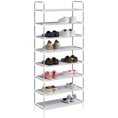 Armoire à Chaussures, Meuble Étagère de Rangement, 8 étagères Métal et tissu intissé Argenté OIB7006E