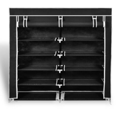 Armoire à Chaussures, Meuble Étagère de Rangement, avec housse 115 x 28 x 110cm Tissu Noir OIB9840E